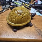Vintage Amber Colored Glass Turtle Accent Table Lamp Night Light Cast Iron Body