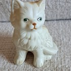 Vintage 90s White Kitten Cat With Green Eyes 4  Ceramic Figurine Pre-loved