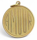 Vintage French Love Charm Amour Medallion Pendant Brass Metal Jewelry Gift