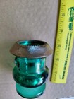 Vintage 3  Green Glass Urn Shaped Holder With Copper Top Pre-owned