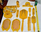 Antique Art Deco   Celluloid   Rhinestone  Vanity Set  Celluloid 19 Pc W  Clock