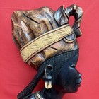 Vintage Hand Carved African Woman Wall Plaque Bust Wood Relief 19 5    Folk Art