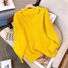 Women s Sweater 2025 Autumn Loose V-neck Knitted Pullover Solid Soft Knitwear