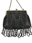Antique Art Deco Nouveau Purse Micro Bead 1920s Flapper Black Brown Metal Frame