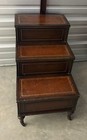 Antique English Mahogany Library Steps Stool Rolling Bed Stairs W Hidden Storage