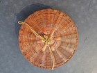 Vintage Chinese Wicker Rattan Sewing Basket 7  Inches Round W  Lid Trinket