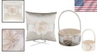 Wedding Ring Bearer Pillow And Basket Set Satin Floral Elegant Blocks
