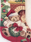 Vintage Lillian Vernon Crossstitch Christmas Wool Stocking Teddy Bear Penelope