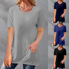 Ladies Summer Long T-shirt Short Sleeve Blouse Pullover Plain Tops Tee Plus Size