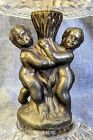Vntg Hollywood Regency Cut Glass Pedestal Bowl Brass Cherubs 9x10  Tall Mcm