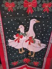 Vtg Irish Linen Tea Towel Holly Geese Christmas Red Green Bow 80s Cottagecore