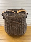 Vintage Woven Wicker Fly Fishing Creel Basket W  Leather Shoulder Strap