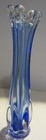 Vintage Blue Stretch  6 Finger Swung Art Glass Vase