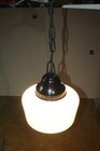 1-vintage Moe-bridges Schoolhouse Pendant Milk Glass Globe Ceiling Light Fixture