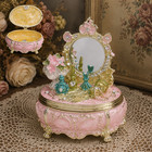 Vintage Vanity Trinket Box Jewelry Organizer Mirror Floral Gold Decor Gift