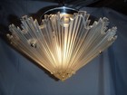 Antique 30s Art Deco Glass Starburst Shade Light Fixture 3 Chain Chandelier