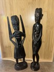 Vintage Hand Carved African Ebony Wood Man And Woman Tribal Figures