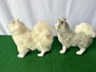 Vintage Faux Fur Persian Cat Figurines White Gray Longhair Kitty Pair
