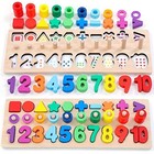 Wooden Montessori Toys For Kids Toddler Number Puzzles Sorter Counting Shape   