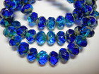 25 8x6mm Cobalt And Capri Blue Blend Czech Glass Picasso Rondelle Beads