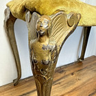 1920s Antique Bench Metal Legs Winged Goddess Art Nouveau Deco Gold Green Stool