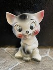 Cat Kitten Figurine Paw Up White Gray Pink Blue Eyes Vintage Japan Ceramic 4 