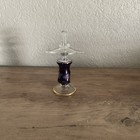 Vintage  Glass Perfume Bottle With Glass Figural Swan Stopper Iridescent Purple