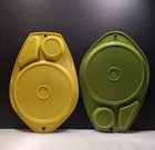 Vintage Camping Picnic Divided Plates Lot Of 2  Green   Yellow 70s Mcm Retro