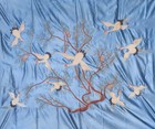 Huge Antique Vintage Chinese Ble Cranes Embroidery Tapestry Textile 60 X 70