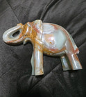 Beautiful Vintage Hand-carved Green Onyx Marbled Elephant Figurine Sculpture