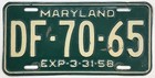 Maryland 1958 License Plate Pair Set Df-70-65 Original Paint