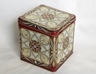 Vtg Daher Tin Floral Flowers Hinged Lid Square England Red Gold Ivory