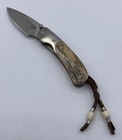 William Henry T09 Kestrel Mammoth Fossil Scales  Titanium W  Leather Sheath