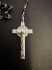 Vintage Chapel Sterling Silver Rosary Black Beads 22  Call Priest Crucifix