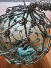 Japanese Antique  Glass Fishing Float  Kanji     Mark  With Net Hokuyo Glass