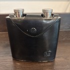 Vtg Colibri Double 3oz Stainless Steel Hip Flask Set W  Black Case Some Peeling
