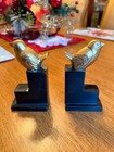 Vintage Art Deco Brass Bird Bookends Or Decorative Objects On Black Marble Bases