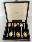 Vintage Walker   Hall Set Of 6 Silver Gilt And Enamel Coffee Spoons - England