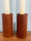Vintage Mid Century Modern4  Teak Wood Cylinder Candlesticks Mcm Pair  set Of 2 