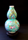 Vintage Chinese Ceramic Vase   Lovely Colors And Butterfly Pattern   7  Tall