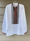 Handmade Mens  Vyshyvanka White Linen Ukrainian Traditional Embroidered Shirt Xl