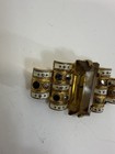 Art Deco Antique Czech White Enamel Emerald Cut Topaz Amber Glass Pin Brooch Vtg