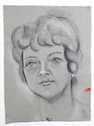 Portrait Woman Original Drawing 38x28cm 19th Century