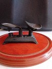 Vintage Miniature Cast Iron Balance Scale With  4 Weights And Scoop