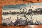 Vtg Handpainted Hand Saw Signed Farmhouse Country Barn Winter Prairie Windmill