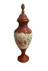 Antique Red   Ivory Lidded Urn Vase     13    Romantic Scene  florals  C  1890s