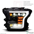 Topline For 15-17 Ford F150 Full Led Sequential Tri Projector Headlights - Black