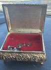 Vintage Ornate Trinket Jewelry Box W  Floral Porcelain Cabochon     Gold Tone