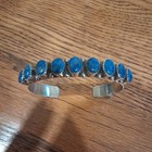 Vintage Native Made Sterling Silver Blue Lapis Row Cuff Bracelet