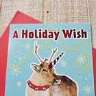 Christmas Greeting Card 6x8 Smiling Reindeer Red Snowflake Glitter Hallmark